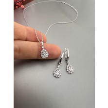 Zeta Jewel Zirkon Taşlı Gümüş Damla Kolye Küpe Seti