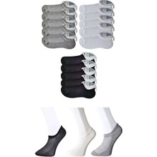 Royaleks Siyah Gri ve Beyaz Erkek Görünmez Çorap 15 Çift