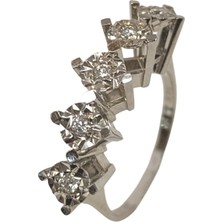 Genel 0.20CT Efekli Beş Taş Pırlanta Taşlı Yüzük 14 Ayar Altın Hd Videolu