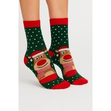 Saysez Unisex Yılbaşı Desenli Renkli Soket Çorap Christmas Happy New Year