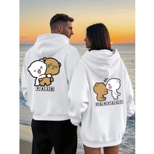 Nevermind Sevgili Kombin Hoodie Çift Sweatshirt - Çiftlere Özel Ayıcık Baskılı Pair Perfect Beyaz