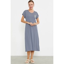 NemereSoft Sementa 77489 Nakış Detaylı Marine Penye Elbise