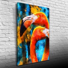 İşsevenler Flamingo, Turuncu ve Mavi Tonlarda Suluboya Tekniğinde Kanvas Tablo 50 x 70