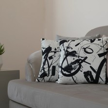 Jolly Home Soyut Desenli Modern Dekoratif Kırlent – Siyah Beyaz Dijital Baskı 45 x 45 cm