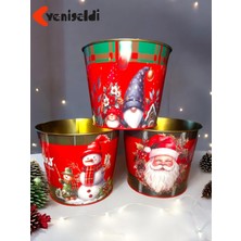 Yılbaşı Temalı Kırmızı Mısır ve Buz Kovası Seti, 3 Adet, 14X16X13 cm