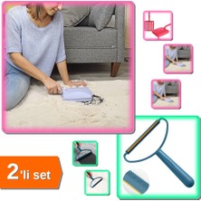 Hereveoyuncak Saplı El Gırgırı 4 Fırçalı + Çift Taraflı Kazak Elbise Halı Tüyü Tiftik Temizleme - 2li Set C2Y3Z4