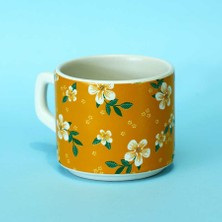 Yeşilay Çiçek Desenli Sarı Seramik Kupa