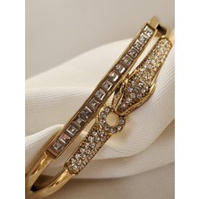 Zülisch Yılan Kelepçe Bileklik 14K Gold Zirkon Taşlı