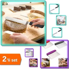 Hereveoyuncak Eğik Pasta Sıvama Spatulası Metal 33 cm + Metal Hamur Kesici Spatula - 2li Set X1B7U5