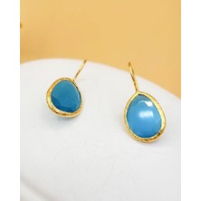 Nevoka Mavi Kedi Gözü Sıvama Altın Kaplama Oval Küpe