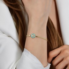 Goldium Jewellery 14 Ayar Altın Mineli Kalem Işçilikli Daire Bileklik