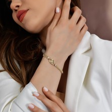 Goldium Jewellery Goldium 14 Ayar Altın Taşlı Zincirli Dekor Bileklik