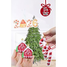 Renkli Yılbaşı Ağaç Süsleme Seti, Karlı Ev, Baston Şeker, 2025, Lüks 5li Paket