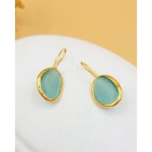 Nevoka Su Yeşili Kedi Gözü Sıvama Altın Kaplama Oval Küpe