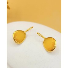 Nevoka Sarı Kedi Gözü Sıvama Altın Kaplama Oval Küpe