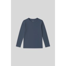 Koyu Mavi O Yaka Standart Fit Basic Uzun Kollu Unisex Çocuk T-Shirt - 11329