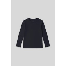 Lacivert O Yaka Standart Fit Basic Uzun Kollu Unisex Çocuk T-Shirt - 11329