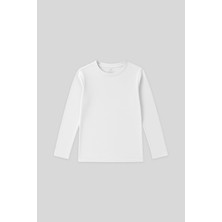 Beyaz O Yaka Standart Fit Basic Uzun Kollu Unisex Çocuk T-Shirt - 11329