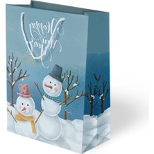 Yılbaşı Temalı Kardan Adam Karton Çanta 25X30X9 cm 10 Adet