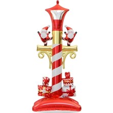 Yılbaşı Temalı Renkli Ayaklı Sokak Lambası ve Noel Baba Şekilli Folyo Balon