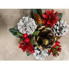 Renkli Yılbaşı ve Öğretmenler Günü Masa Süsü, Kozalak Dekor, Çok Renkli Tasarım