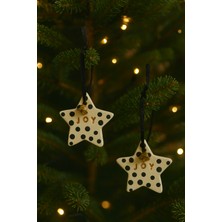 Siyah Puantiyeli 2’li Seramik Yıldız, Joy Yazılı, Minik Çanlı ve Kurdalı Yılbaşı Süsü