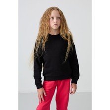 Oversize 3lü Paket Siyah-Gül Kurusu-Açık Mavi Kız Çocuk sweatshirt - 75150