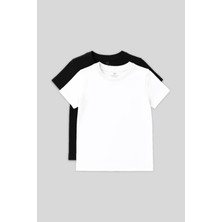 Standart Fit Basic O Yaka 2li Paket Siyah-Beyaz Unisex Çocuk T-Shirt - 11328