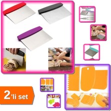 Hereveoyuncak Metal Hamur Kesici Spatula + Hamur Şekillendirici Kesici Kazıyıcı Pasta Kek Dekorasyon - 2li Set G8F