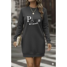 Arben Boutique Kadın Uzun Kollu Bisiklet Yaka Yazılı Kısa Viskon Iki Iplik Elbise