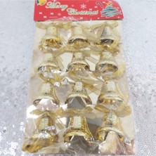 Yılbaşı Çam Ağacı Süsleme Çanı 12'li Fiyonklu Gümüş Renk