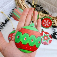 Karışık 9 cm 6'lı Ahşap Uv Baskılı Yılbaşı Süsleme Seti