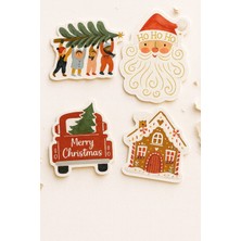 Yılbaşı Temalı Mini Kesim Kart Seti, 20 Adet, 6 Cm, Tuale Kağıt, Beyaz