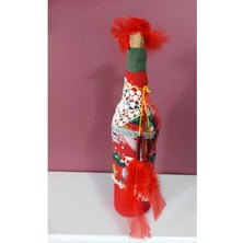 Yılbaşı Temalı El Yapımı Kırmızı Şarap Şişesi Dekorasyon 1 Adet