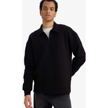 DeFacto Boxy Fit Polo Yaka Yarım Fermuarlı Pike Sweatshirt G6471AX25WN