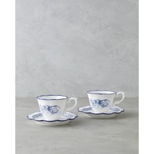 English Home Carmine Porselen 4 Parça 2 Kişilik Çay Fincanı Takımı 200 ml Lacivert-Beyaz