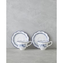 English Home Carmine Porselen 4 Parça Çay Fincanı Takımı 200 ml Lacivert-Beyaz Şık Sunum
