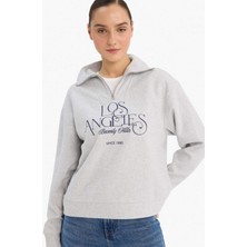 DeFacto Regular Fit Yarım Fermuarlı Baskılı Sweatshirt G6692AX25WN