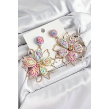 Esnoria Pirinç Rainbow Çiçek Model Gold Renk Kadın Hasır Küpe