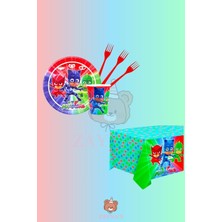 Zayna's Pijamaskeliler Temalı Kız Erkek Çocuk Konseptli 8 Kişilik Doğum Günü Parti Seti