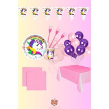 Zayna's Unicorn Temalı Kız Çocuk Tek Boynuzlu At 8 Kişilik Set Doğum Günü Parti Malzemeleri