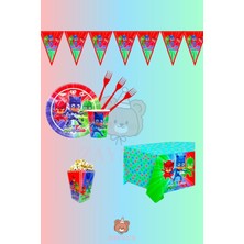 Zayna's Pijamaskeliler Karakter Baskılı ve Temalı 24 Kişilik Doğum Günü Parti Seti Malzemeleri