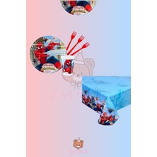 Zayna's Örümcek Adam 32 Kişilik Parti Seti - Doğum Günü Parti Malzemesi Tabak Bardak Çatal Masa Örtüsü