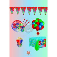 Zayna's Pijamaskeliler Temalı Kız Erkek Çocuk Konseptli 16 Kişilik Doğum Günü Parti Seti