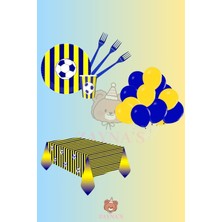 Zayna's Sarı Lacivert Taraftar Parti Seti - Çocuklara Özel Taraftar Temalı Doğum Günü Konsepti 8 Kişilik Set