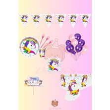 Zayna's Unicorn 8 Kişilik Doğum Günü Parti Seti - Unicorn Konsept Parti Süsleri Tek Boynuzlu At