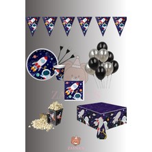 Zayna's Uzay Parti Seti - Doğum Günü Süsleri - Çocuk Parti Malzemeleri - Tabak Bardak Balon - 24 Kişilik