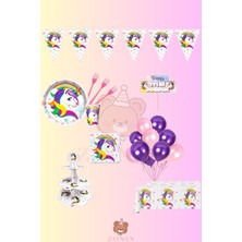 Zayna's Unicorn 16 Kişilik Doğum Günü Parti Seti - Unicorn Konsepti Kek Standı