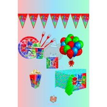 Zayna's Pijamaskeliler Baskılı 8 Kişilik Doğum Günü Parti Seti Malzemeleri