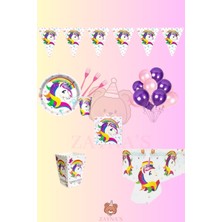 Zayna's Unicorn Doğum Günü Parti Seti | 1-5 Yaş Arası | Unicorn Temalı Kız Çocuk Masa Süsleri 16 Kişilik